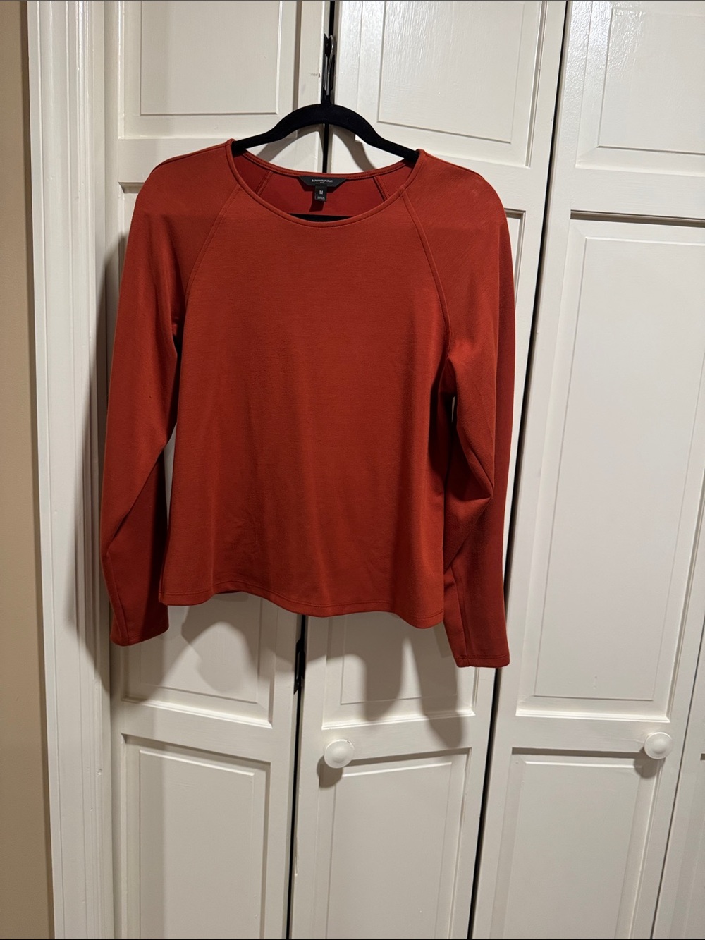 Banana Republic Long-Sleeve Scoop Neck Scuba Top - Rust Orange